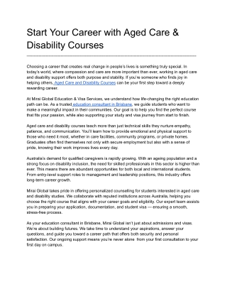Start Your Career with Aged Care & Disability Courses