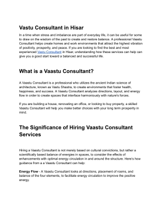 Vastu Consultant in Hisar