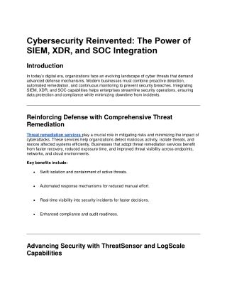 Cybersecurity Reinvented: The Power of SIEM, XDR, and SOC Integration