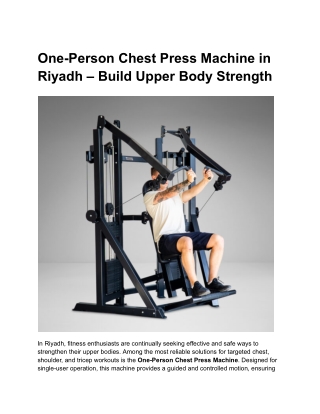 One-Person Chest Press Machine in Riyadh – Build Strength Fast