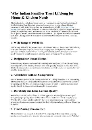 Why Indian Families Trust Lifelong for Home & Kitchen Needs