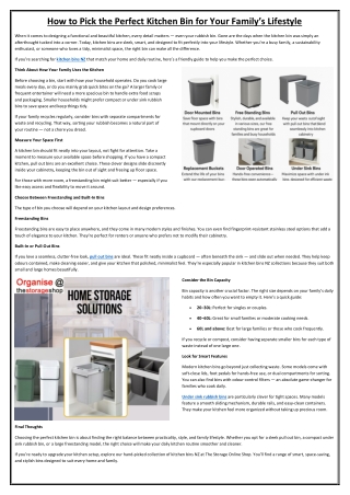 How to Pick the Perfect Kitchen Bin for Your Family’s Lifestyle