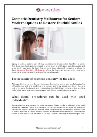 Cosmetic Dentistry Melbourne for Seniors Modern Options to Restore Youthful Smiles