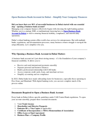 Open Business Bank Account in Dubai