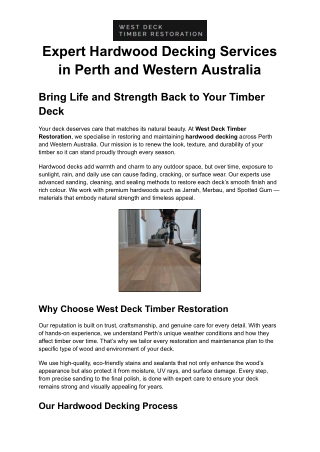 Expert Hardwood Decking Services in Perth and Western Australia