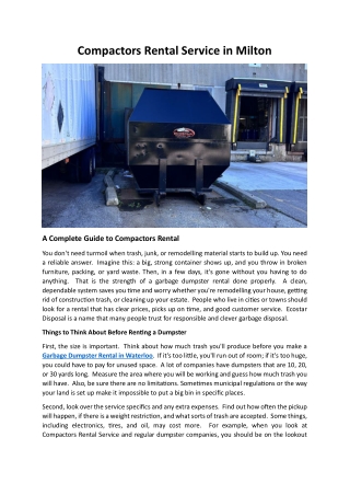 Compactors Rental Service in Milton