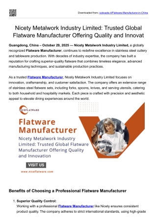 Nicety Metalwork Industry Limited Trusted Global Flatware Manufacturer Offering Quality and Innovation