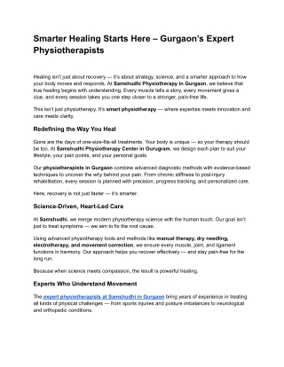 Smarter Healing Starts Here – Gurgaon’s Expert Physiotherapists