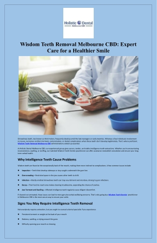 Wisdom Teeth Removal Melbourne CBD Expert Care for a Healthier Smile