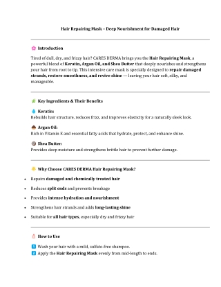 Hair Repairing Mask – Deep Nourishment for Damaged Hair