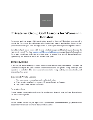 Private vs. Group Golf Lessons for Women in Houston