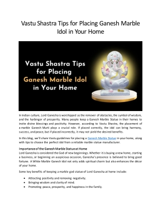 Vastu Shastra Tips for Placing Ganesh Marble Idol in Your
