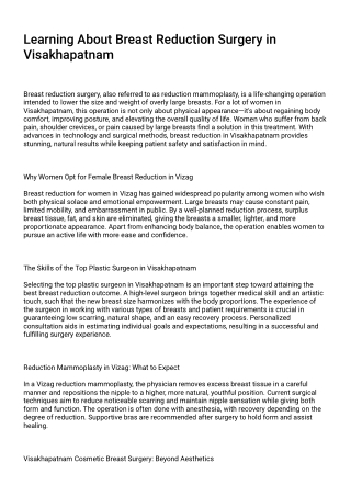 Breast Reduction Surgery in Visakhapatnam