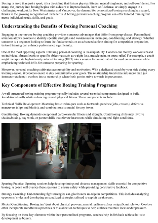Boxing Personal Coaching Program in New Westminster and Vancouver