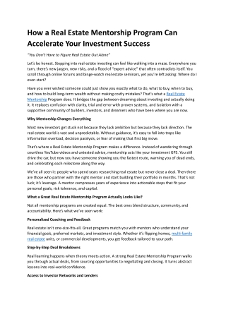 Real Estate Mentorship Program
