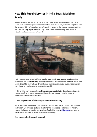 How Ship Repair Services in India Boost Maritime Safety
