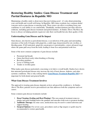 Restoring Healthy Smiles Gum Disease Treatment and Partial Dentures in Republic MO