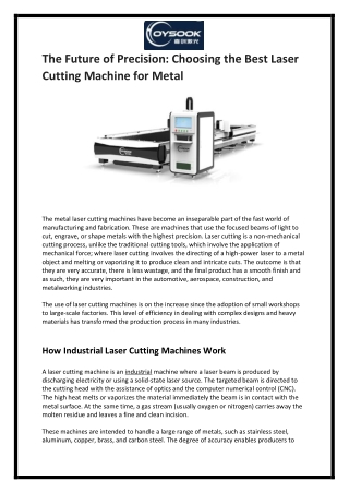 The Future of Precision: Choosing the Best Laser  Cutting Machine for Metal