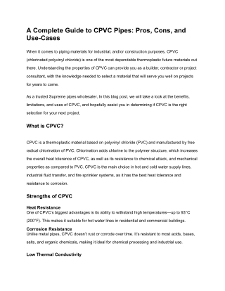 Supreme Pipes Wholesaler’s Guide to CPVC: Uses & Benefits