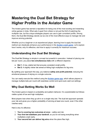 Mastering the Dual Bet Strategy for Higher Profits in the Aviator Game