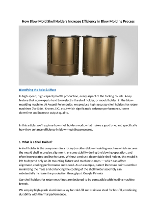 How Blow Mold Shell Holders Increase Efficiency in Blow Molding Process