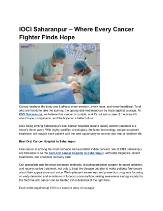 IOCI Saharanpur – Where Every Cancer Fighter Finds Hope