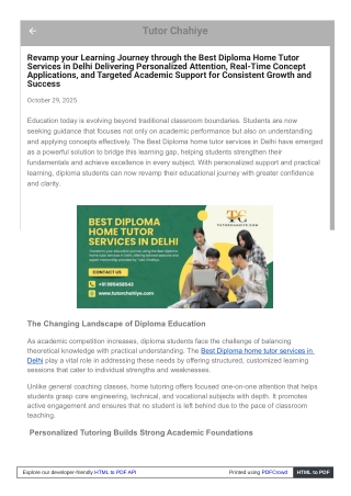 Uplift Academic Capabilities with the Best Diploma Home Tutor Services in Delhi