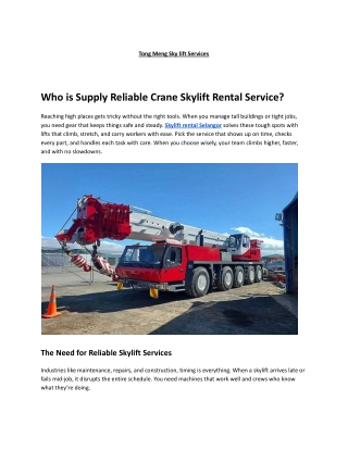 Who is Supply Reliable Crane Skylift Rental Service