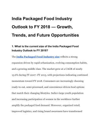 Consumer Trust and Brand Loyalty in India Food Market