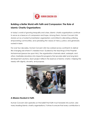 Human Concern USA – Serving Humanity Through Islamic Charity