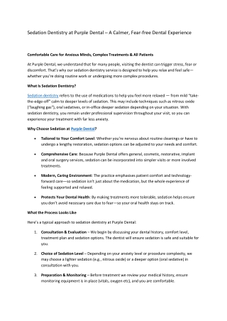 Sedation Dentistry at Purple Dental – A Calmer, Fear-free Dental Experience