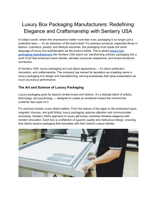 Premium Gift Box Packaging for Memorable Presentations | Senlarry USA