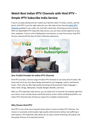 Watch Best Indian IPTV Channels with Hind IPTV