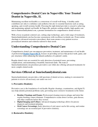 Comprehensive Dental Care in Naperville Your Trusted Dentist in Naperville, IL