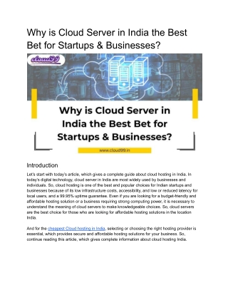 Why Cloud Server in India is the Best Bet for Startups & Businesses_