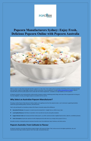 Popcorn Manufacturers Sydney Enjoy Fresh Delicious Popcorn Online with Popcorn Australia
