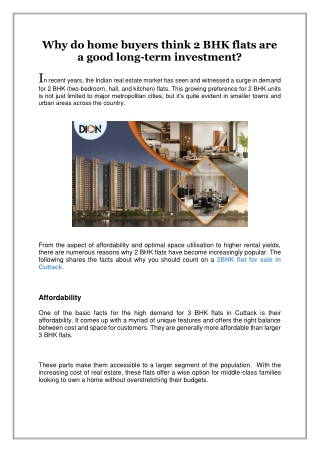 Why do home buyers think 2 BHK flats are a good long term investment