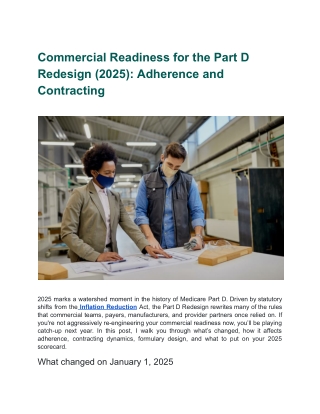 Commercial Readiness for the Part D Redesign (2025): Adherence and Contracting