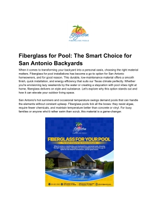 Fiberglass for Pool- The Smart Choice for San Antonio Backyards