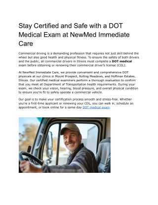DOT Medical Exam at NewMed Immediate Care