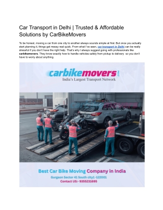 Car Transport in Delhi _ Trusted & Affordable Solutions by CarBikeMovers