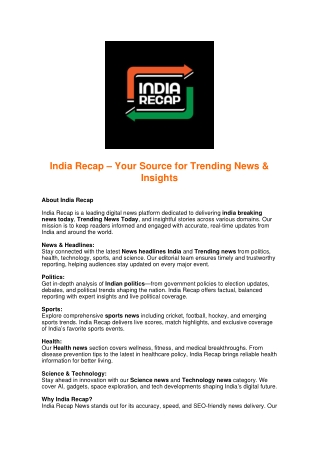 India Recap – Health, Science, and Technology News in India