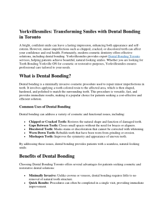 Yorkvillesmiles Transforming Smiles with Dental Bonding in Toronto