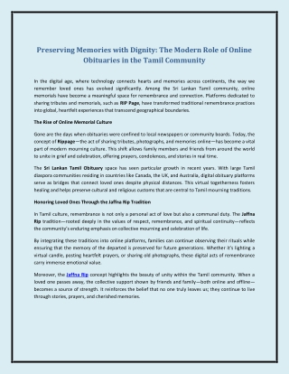 Preserving Memories with Dignity: The Modern Role of Online Obituaries in the Ta
