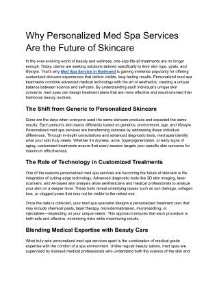 Why Personalized Med Spa Services Are the Future of Skincare