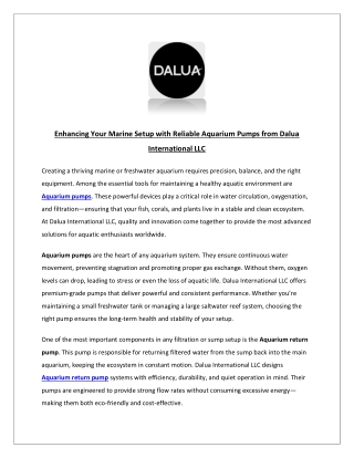 Enhancing Your Marine Setup with Reliable Aquarium Pumps from Dalua Internationa