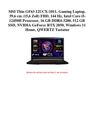 4818 MSI Thin GF63 12UCX-1011  Gaming Laptop  39 6 cm  15 6 Zoll  FHD  144 Hz  Intel Core i5-12450H Proz