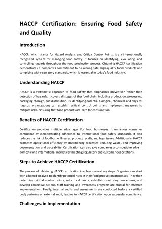 HACCP Certification: Ensuring Food Safety and Quality Control