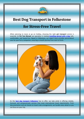 Best Dog Transport in Folkestone for Stress-Free Travel