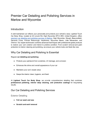 Premier Car Detailing and Polishing Services in Marlow and Wycombe